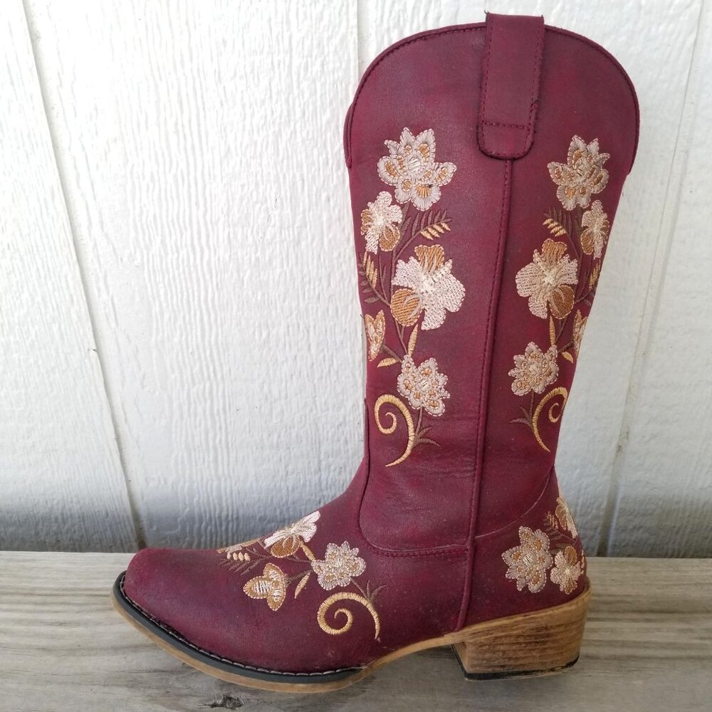 Roper Flower Embroidery Womens Wine Cowboy Western Boots 9 M - Picture 9 of 13